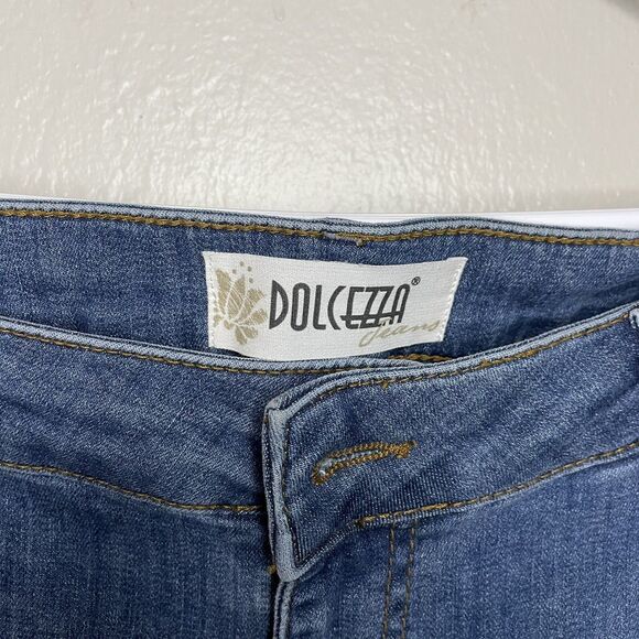 Dolcezza Jeans Denim Lightly Distressed Dark Wash Print Blue Women Size 16 - Picture 2 of 7